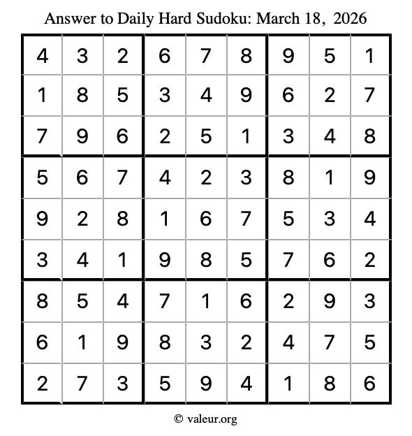 Answer to hard sudoku March 18, 2026