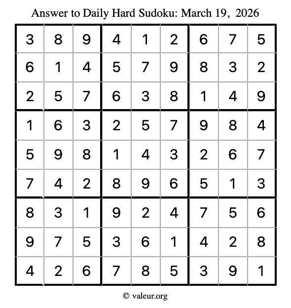 Answer to hard sudoku March 19, 2026