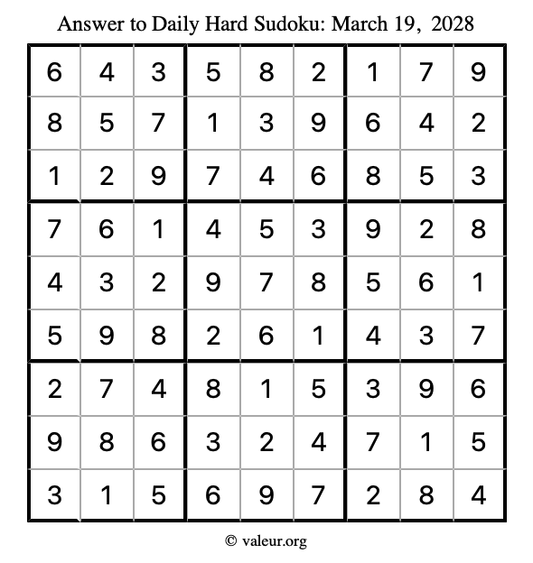 Answer to hard sudoku March 19, 2028