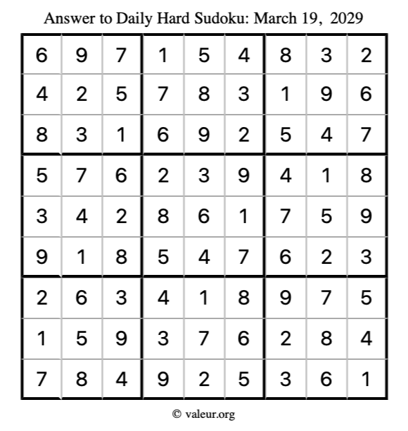 Answer to hard sudoku March 19, 2029