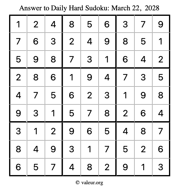 Answer to hard sudoku March 22, 2028
