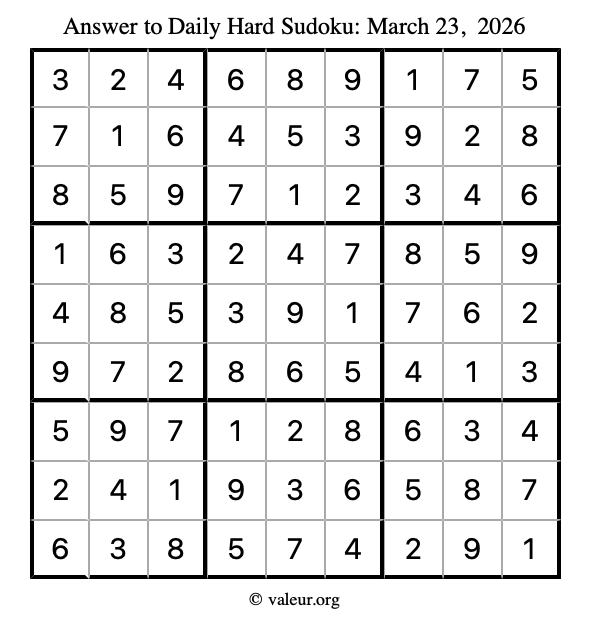 Answer to hard sudoku March 23, 2026