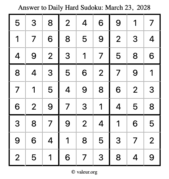 Answer to hard sudoku March 23, 2028