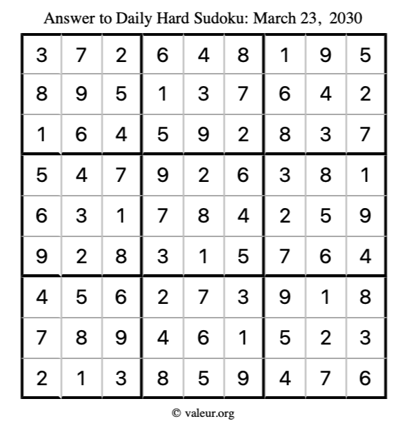 Answer to hard sudoku March 23, 2030