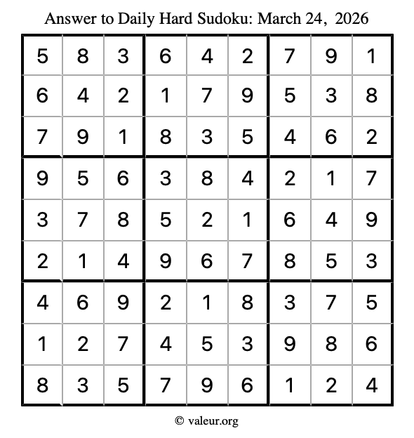 Answer to hard sudoku March 24, 2026