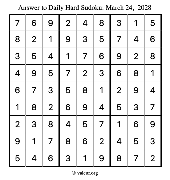 Answer to hard sudoku March 24, 2028