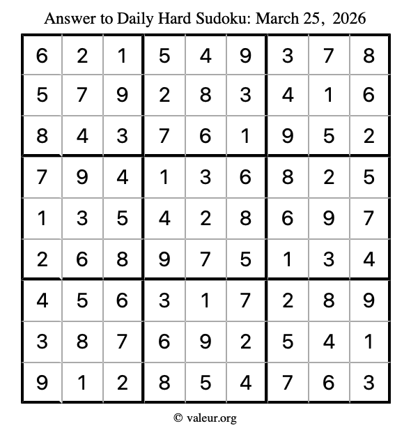 Answer to hard sudoku March 25, 2026