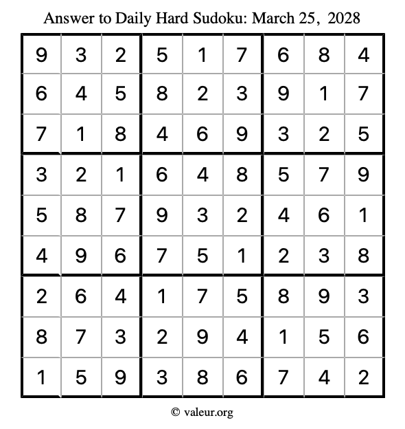 Answer to hard sudoku March 25, 2028