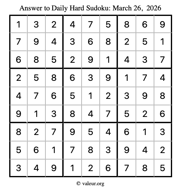 Answer to hard sudoku March 26, 2026