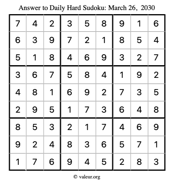 Answer to hard sudoku March 26, 2030