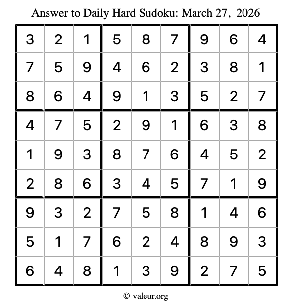 Answer to hard sudoku March 27, 2026