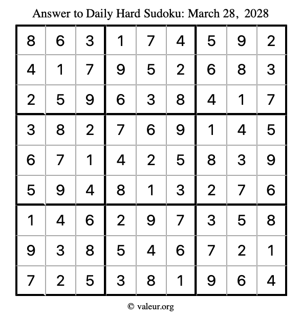 Answer to hard sudoku March 28, 2028