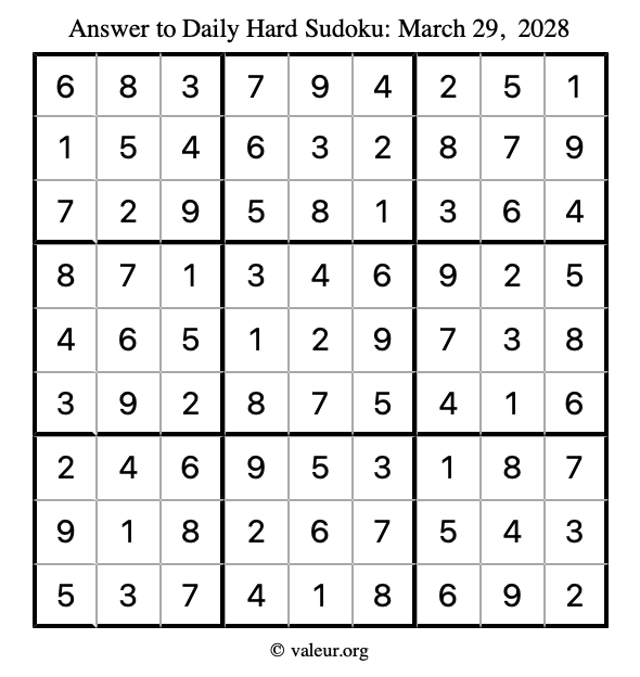 Answer to hard sudoku March 29, 2028