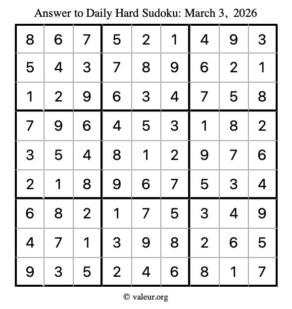 Answer to hard sudoku March 3, 2026