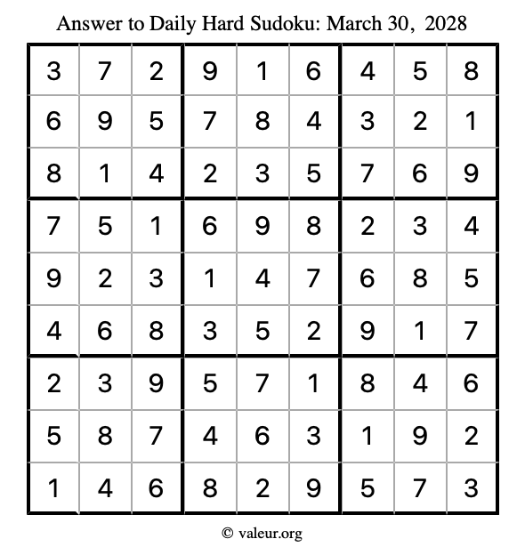 Answer to hard sudoku March 30, 2028