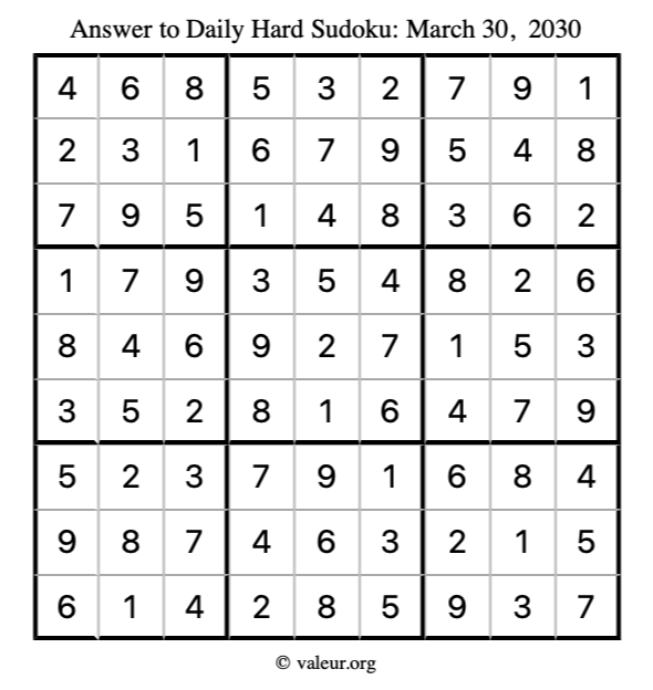 Answer to hard sudoku March 30, 2030