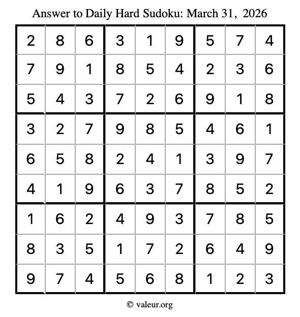 Answer to hard sudoku March 31, 2026