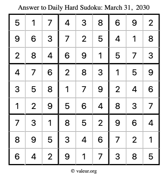 Answer to hard sudoku March 31, 2030