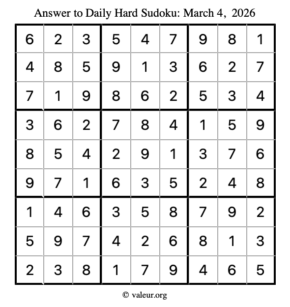 Answer to hard sudoku March 4, 2026