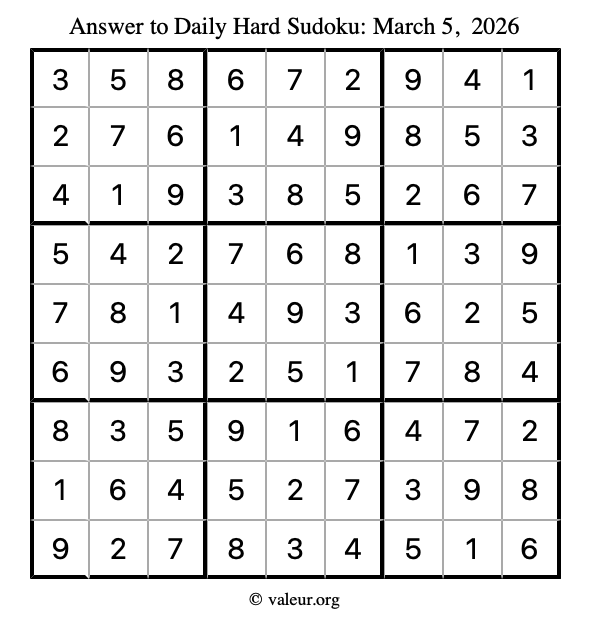Answer to hard sudoku March 5, 2026