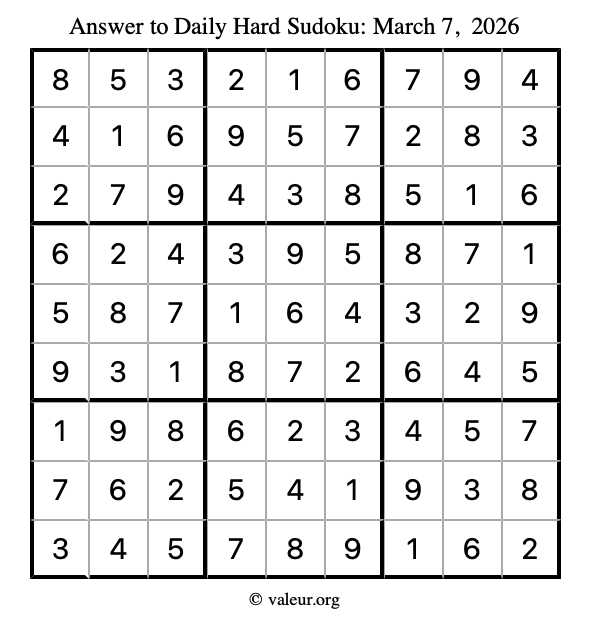 Answer to hard sudoku March 7, 2026