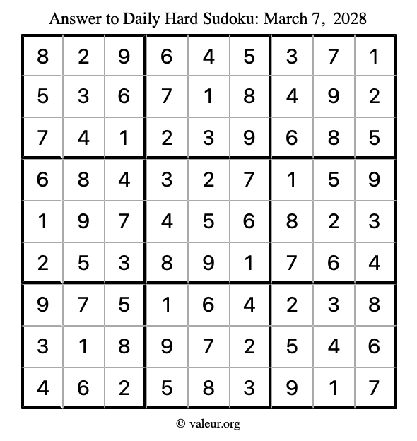 Answer to hard sudoku March 7, 2028