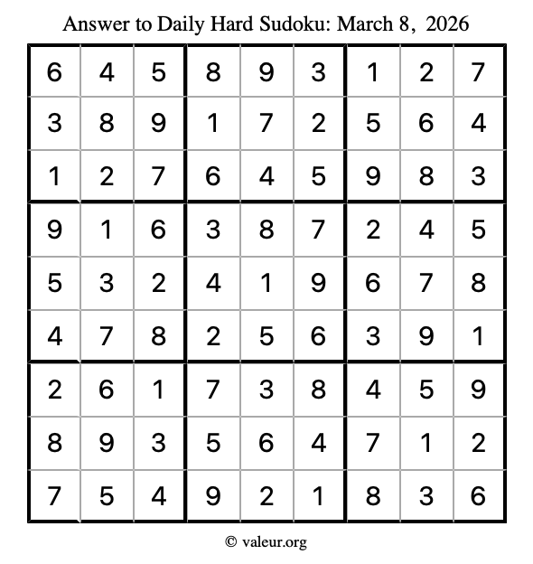 Answer to hard sudoku March 8, 2026