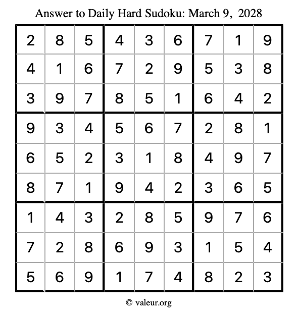 Answer to hard sudoku March 9, 2028