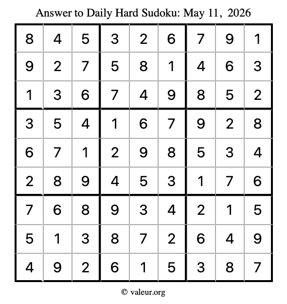 Answer to hard sudoku May 11, 2026