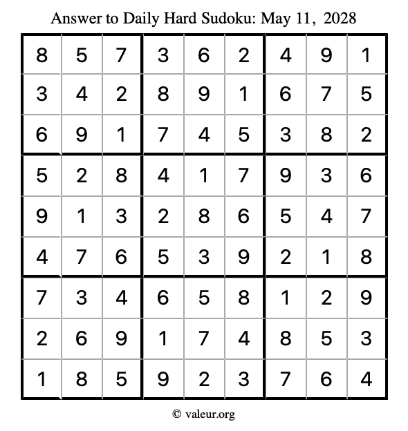 Answer to hard sudoku May 11, 2028