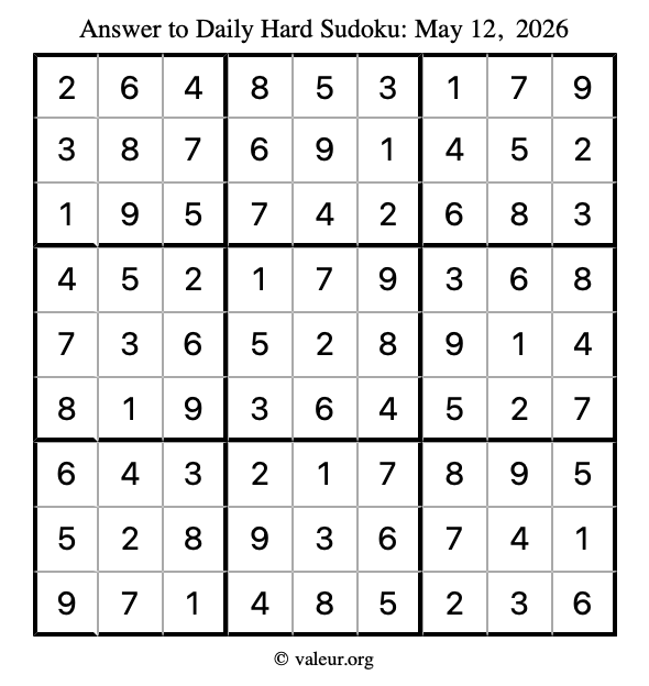 Answer to hard sudoku May 12, 2026