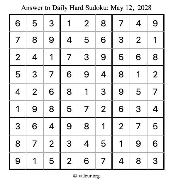 Answer to hard sudoku May 12, 2028