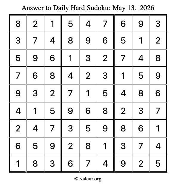 Answer to hard sudoku May 13, 2026