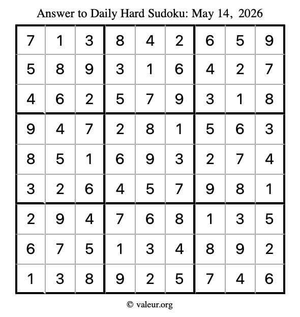 Answer to hard sudoku May 14, 2026