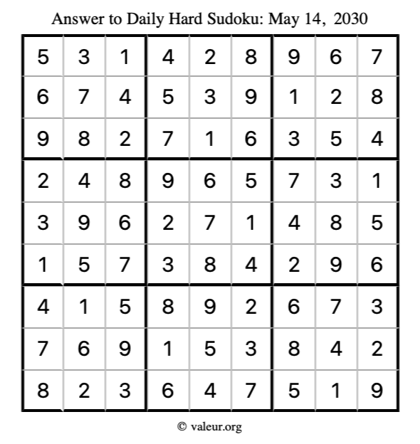 Answer to hard sudoku May 14, 2030