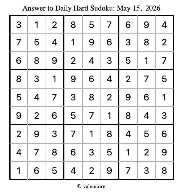 Answer to hard sudoku May 15, 2026