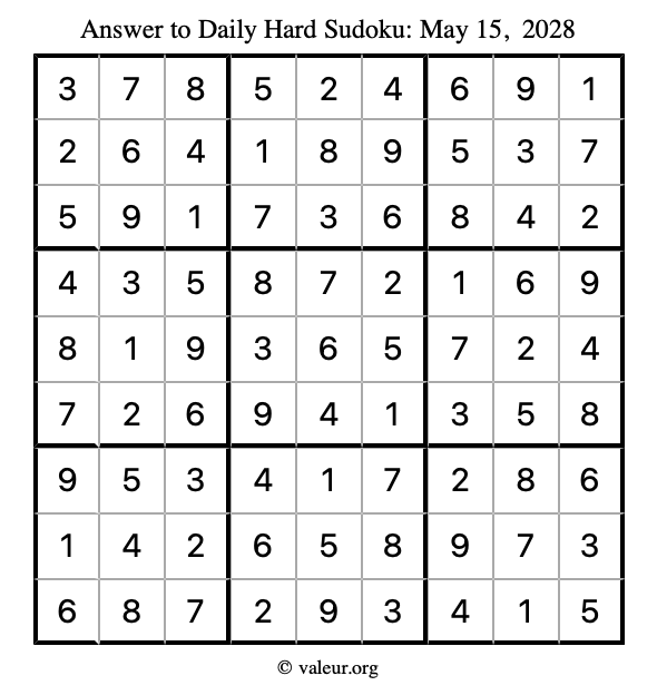 Answer to hard sudoku May 15, 2028