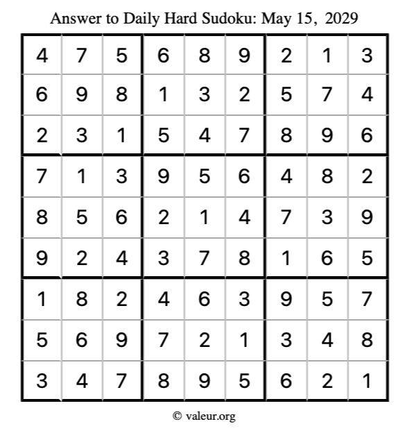 Answer to hard sudoku May 15, 2029