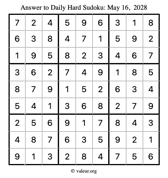 Answer to hard sudoku May 16, 2028
