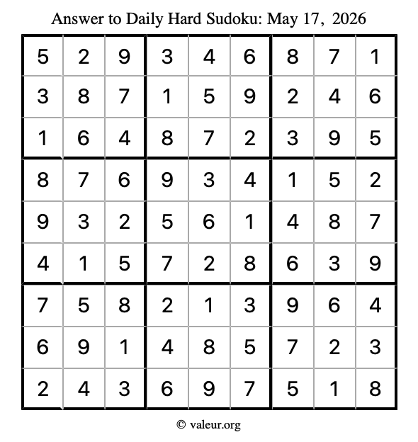 Answer to hard sudoku May 17, 2026