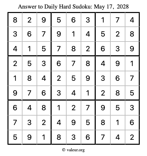 Answer to hard sudoku May 17, 2028