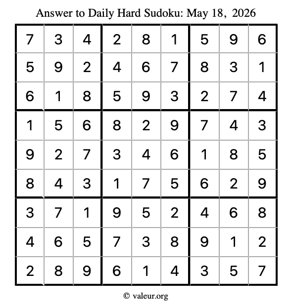 Answer to hard sudoku May 18, 2026