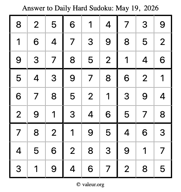 Answer to hard sudoku May 19, 2026