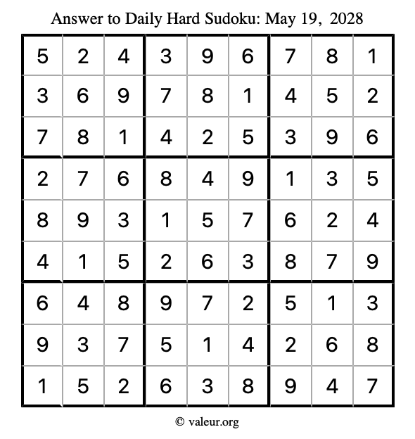 Answer to hard sudoku May 19, 2028