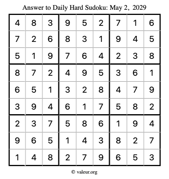 Answer to hard sudoku May 2, 2029