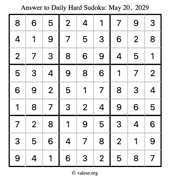 Answer to hard sudoku May 20, 2029
