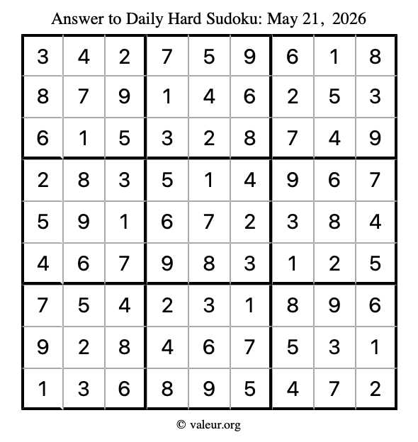 Answer to hard sudoku May 21, 2026