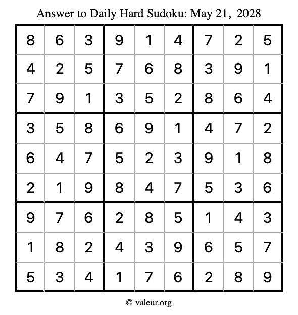 Answer to hard sudoku May 21, 2028