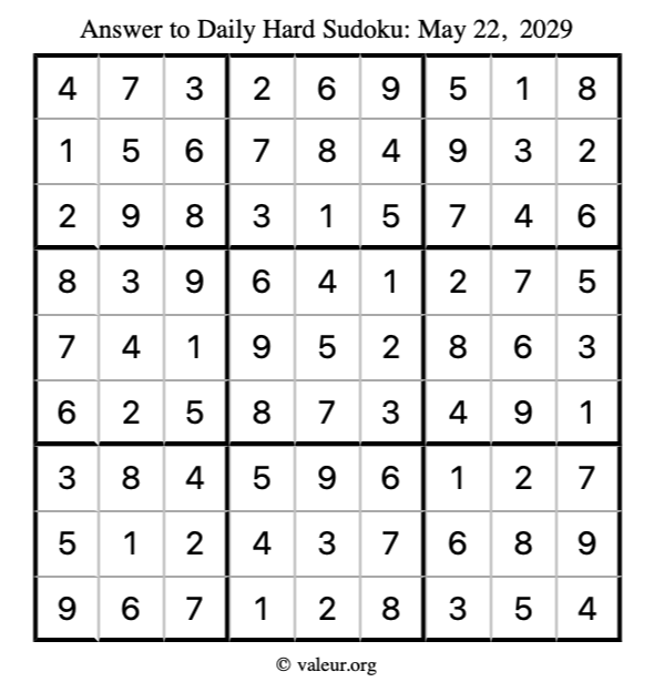 Answer to hard sudoku May 22, 2029