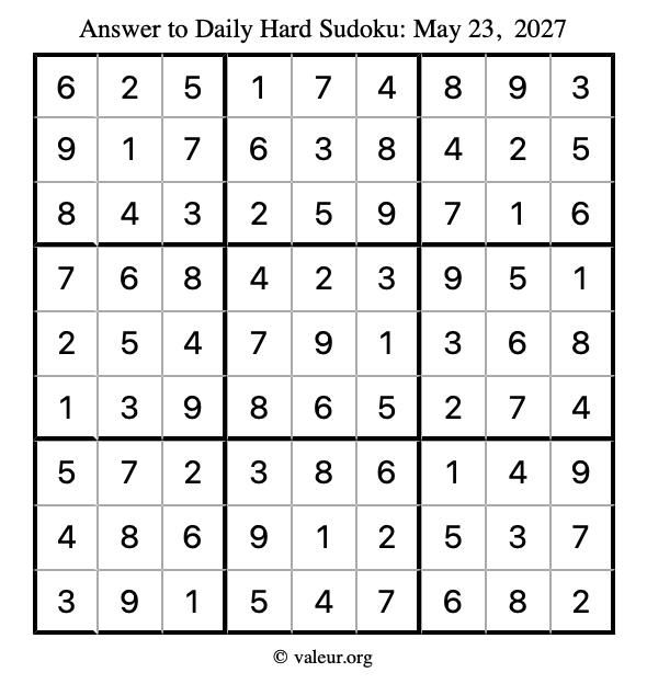 Answer to hard sudoku May 23, 2027
